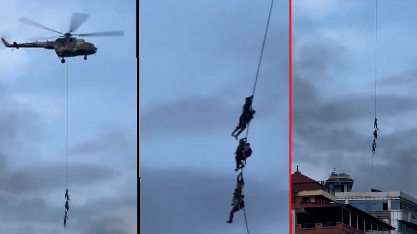 হেলিকপ্টারের দড়িতে ঝুলতে ঝুলতে পালিয়েছেন নেপালের মন্ত্রীরা!