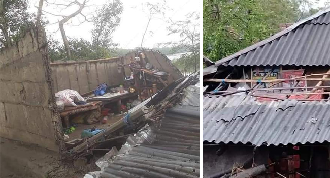 সাতক্ষীরার শ্যামনগরে টর্নেডোর আঘাতে ঘরবাড়ি বিধ্বস্ত
